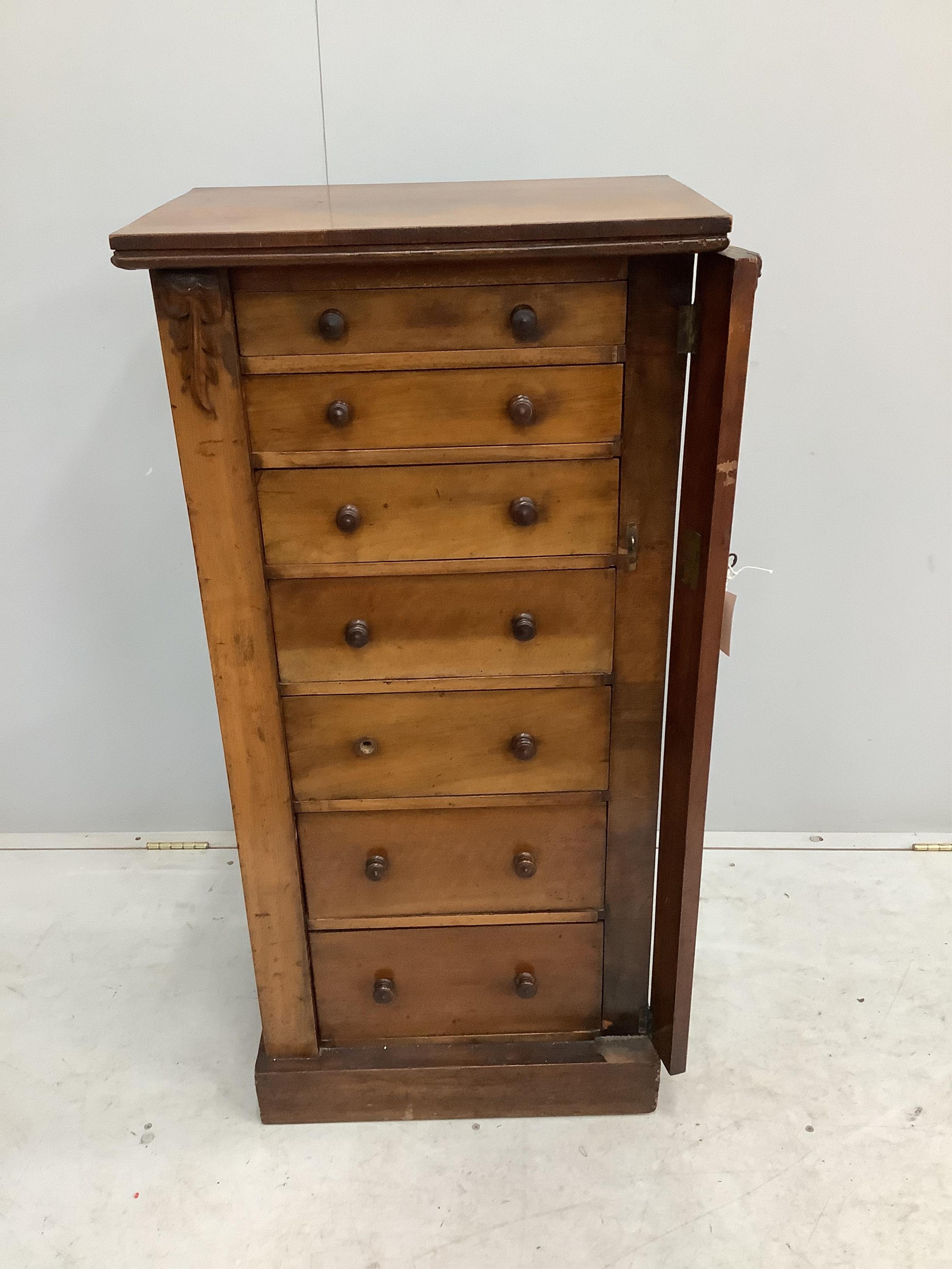 A Victorian walnut Wellington chest, width 54cm, depth 36cm, height 112cm. Condition - fair